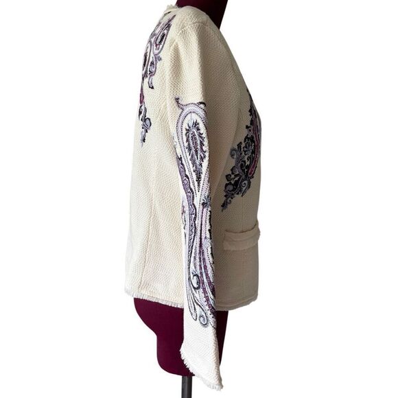Chico’s Embroidered Paisley Lady Jacket size 1 US M Cream Purple Button Front - Picture 14 of 14